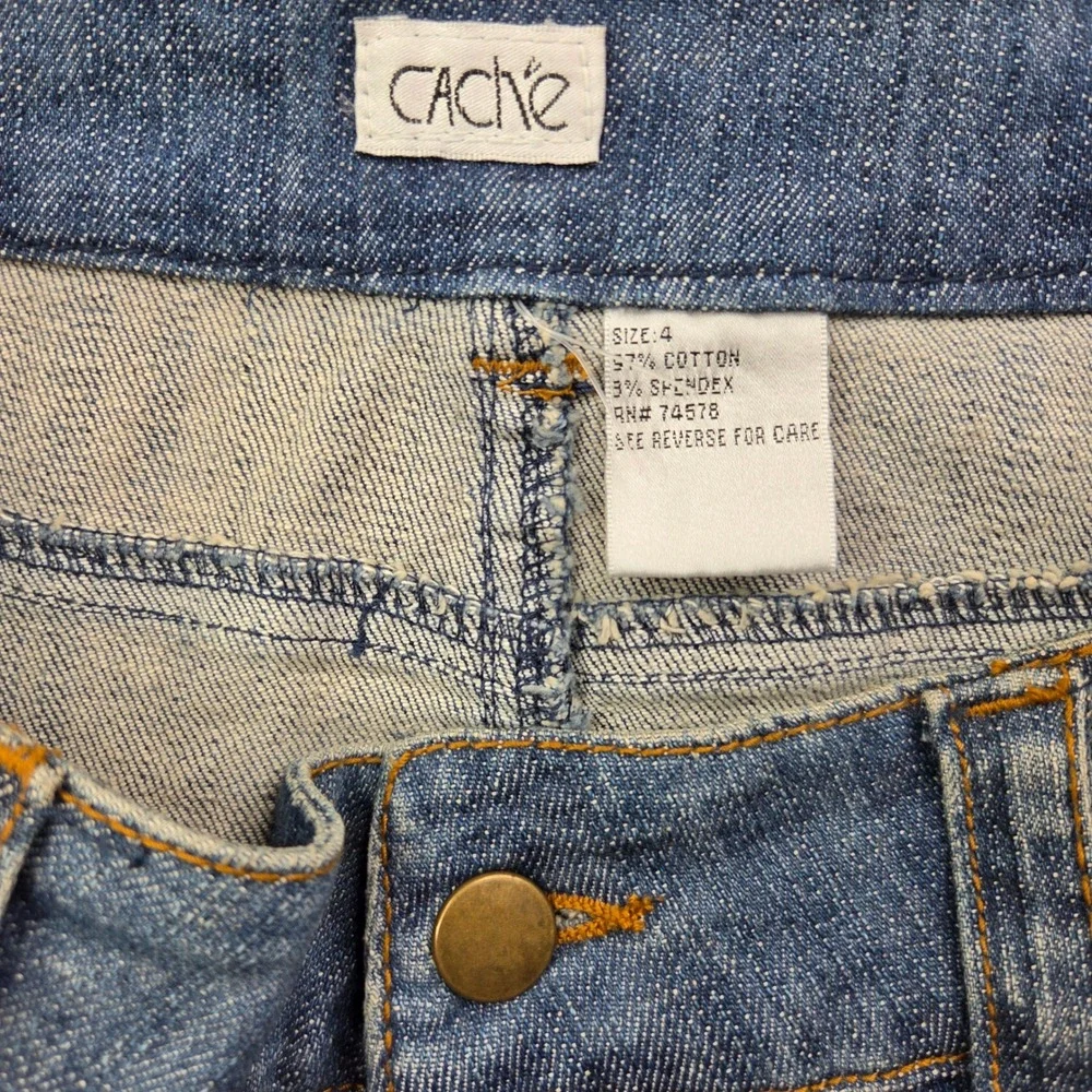 Cache Denim Mini Skirt Women's 4 Blue Vintage Studded Embellished Y2K Festival